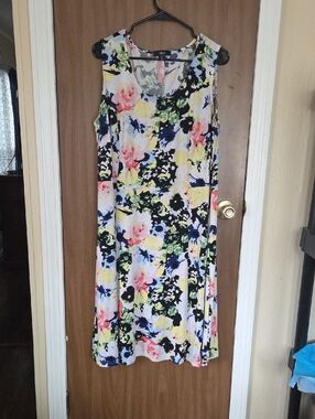 ellos Floral Sleeveless Midi Dress - White, Black, Pink, Yellow, Blue, Green